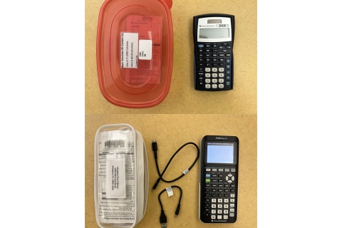 TI-84 graphing calculator and a TI-30XIIS Scientific Calculator